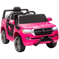 Qaba 12V Toyota LAND CRUISER Licensed Kids Car w Remote Control, Four Wheel Spring Suspension, Soft Start, LED Light, Pink(m-9)