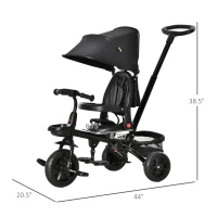 Qaba Kids Tricycle, 5 in 1 Foldable Trike with Reversible Seat, Adjustable Parent Handle, Safety Harness, Wheel Brakes, Removable Canopy, Storage, Tricycle for Toddlers 1-5 Years, Black(m-3)