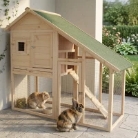 PawHut 55" L 2-Tier Wooden Rabbit Hutch Bunny Cage(m-9)