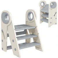 Qaba Foldable & Adjustable Kitchen Stool Helper with Handles, Non-Slip, for Bathroom, Sink, Kitchen, Gray(m-11)