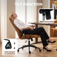 HOMCOM Leather Home Office Desk Chair, Vintage Computer Chair with Padded Arms, 360° Swivel, Adjustable Height, Tilt, Brown(m-6)