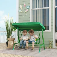 Qaba Kids Patio Swing Chair with Adjustable Canopy, Safety Belt for Patio, Garden, Poolside, Balcony, Dark Green(m-2)