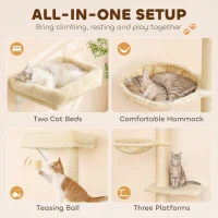PawHut Cat Wall Shelves, 3-in-1 Cat Wall Furniture Set with Scratching Post for Indoor Kittens Climbing Sleeping, Beige(m-5)