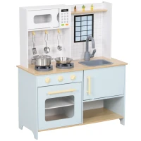 Qaba Pretend Play Kitchen, Kids Kitchen Playset with Stove Microwave Oven, Turning Knobs, Cooking Accessories(m-9)