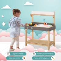 Outsunny Kids Kitchen, Playset Game with Sink, Running Water, Vegetable, Dish for 3-7 Years Old(m-7)
