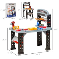 Qaba 2 in 1 Kids Workbench 79 Pcs Construction Playset Toy with Battery-Powered Drill, Hammer, Saw, Storage Tray for Ages 3+, Black and Gray(m-3)