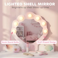 Qaba Kids Vanity Set, Makeup Vanity Table with Lights, Mirror, Stool, 7Pcs Accessories, Pretend Play Set for 3-8 Years, Pink(m-4)