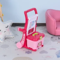 Qaba Pretend Play Kitchen Playset Chef Role Play Game 3-in-1 Design Suitcase Cart with 42 Pcs Accessories for Girls and Boys 3 to 6 Years Old Pink(m-7)