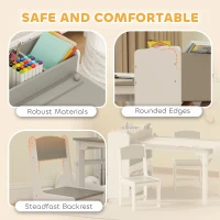 Qaba Kids Desk and Chair Set with Paper Roll, Kids Activity Craft Table with Storage Shelves and Drawers, Gray(m-7)