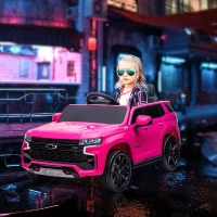 Aosom Licensed Chevrolet Tahoe Kids Ride on Car, 12V 7AH Toddler Electric Car with Parent Remote Control, 3 Speeds, Spring Suspension, LED Light, Horn, Music, Pink(m-8)