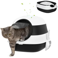 PawHut Cat Litter Box with Lid, Covered Litter Box w/ High Sides, Black(m-9)