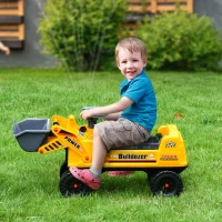 Qaba Kids Bulldozer Ride-On Toy for Toddler with Tough Wheels, Outdoor Construction Toy with Controllable Digging Bucket, Yellow(m-2)