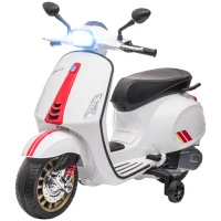 Qaba Vespa Licensed Kids Motorcycle 6V Toddler Motorcycle with Music, FM Radio, Headlight, WHite(m-1)