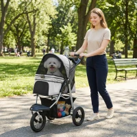 PawHut Dog Stroller, Foldable Dog Stroller with 12" Rubber Wheels for Small Dogs, Up to 22 LBS, Light Gray(m-10)