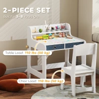 Qaba Kids Study Table and Chair Set, Art Desk and Chair Set with Storage Shelf and Drawers for 3-8 Year Old(m-6)