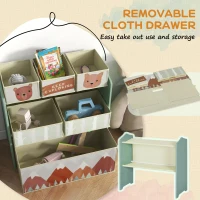 Qaba Kids Toy Organizer and Kids Easel Set with 6 Storage Bins, Paper Roll, Blackboard, Whiteboard, for Ages 3-8 Years, Green(m-8)