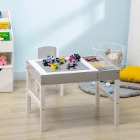 Qaba Table with Storage for Kids, Multi-Usage Kids Table and Chair Set with Building Blocks Desktop, Grey(m-7)