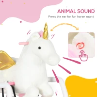 Qaba Kids Spring Rocking Horse Unicon, Ride on Horse for Girls and Boys with Sounds, Plush Animal Ride-on Toy with Soft Feel, Interactive Toy for Kids, Pink(m-4)
