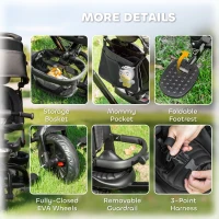 Qaba Tricycle for Toddler 5 in 1 Kids Trike, Foldable Converts Stroller to Toddler Bike, Adjustable Backrest & Curved Canopy, Detachable Guardrail & Handle for 1-5 Years Old, Black(m-10)