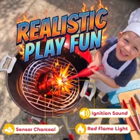 Qaba Kids Kitchen Playset with Sounds, Lights & Realistic Charcoal Effect, 40PCS Pretend BBQ Grill Playset for 3-6 Y, Red(m-4)