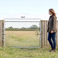Outsunny Garden Gate Chain Link Fence Gate, Galvanized Steel Garden Door for Yard Entrance Way, 47.2 x 70.9 in., Silver(m-3)