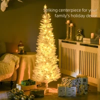 HOMCOM 5' Pre Lit Artificial Pencil Christmas Trees, Xmas Tree with Realistic Branches and Warm White LED Lights, White(m-4)