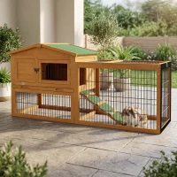PawHut 2 Level 59" Outdoor Rabbit Hutch with Openable Top, Yellow(m-11)