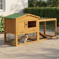 PawHut 2 Level 59" Outdoor Rabbit Hutch with Openable Top, Yellow(m-2)