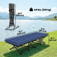 Outsunny Camping Cot with Soft Pad, 32" Extra Wide Folding Cots with Non-Slip Feet and Carry Bag, Blue(m-3)