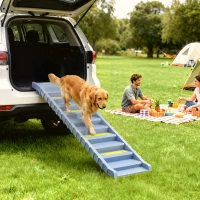 PawHut Dog Stairs for Car Truck SUV, Foldable Dog Ramp for Large Medium Small Dogs, Gray(m-2)