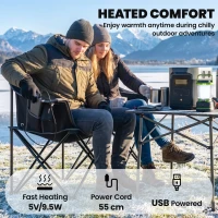 Outsunny Heated Double Camping Chair, Oversized Folding Padded Camp Loveseat Couch with 3 Heat Levels and 4 Heating Zones(m-4)