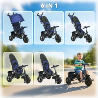 Qaba 6 in 1 Tricycle for Toddler 1-5 Years with Parent-Push Handle, Dark Blue(m-4)