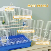 PawHut 23" Bird Cage, Finches Canaries, Parrot Cage with Doors Perches, 2 Feeder Pet Supplies, Blue(m-6)