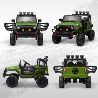 Qaba 12V Battery Powered Ride on Car, Ride on Truck w/ Remote, 4 Suspension Wheels, Music Horn Lights, Green(m-9)
