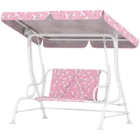 Qaba Kids Porch Swing, 2-Seater Patio Swing Bench with Safety Belts, Adjustable Canopy for Backyard, Garden, Pink(m-2)