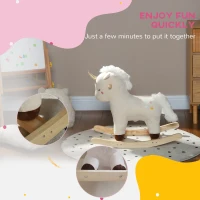 Qaba Kids Rocking Horse, Ride on Unicorn with Realistic Sounds & Wooden Base for Years 2-4, White(m-6)