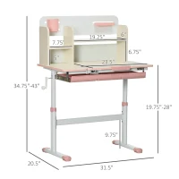 Qaba Wooden Kids Study Desk, Height Adjustable Children School Study Table, Student Writing Desk with Tilt Desktop, Drawer, Storage Shelf, Pen Holder, Pink(m-3)