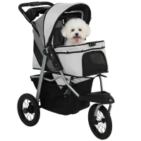 PawHut Dog Stroller, Foldable Dog Stroller with 12" Rubber Wheels for Small Dogs, Up to 22 LBS, Light Gray(m-11)