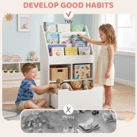 HOMCOM Kids Bookshelf Bookcase, Montessori-Inspired 4 Tier Large Capacity Rack Organizer with Moveable Drawer for Books for Reading Nook, Classroom, Bedroom, Playroom, White(m-9)