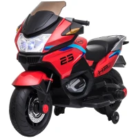 Aosom 12V Kids Electric Motorcycle with Training Wheels, Battery Power Ride on Motorbike, High-Traction at 3.7 Mph Top Speed, with Light Music, Red(m-11)