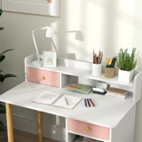Qaba Kids Study Desk with Storage, Kids Desk and Chair Set for Bedroom & Study Room, Girls Boys Aged 3-8 Years, Pink(m-8)