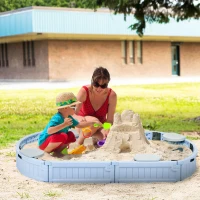 Outsunny Kids Outdoor Sandbox with Cover, Seat Board for Backyard, Light Blue, 72" x 41.25" x 8.75"(m-2)