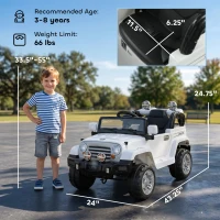 Aosom 12V Kids Battery Powered Off Road Truck with Remote Control Speeds Lights MP3 LCD Power Indicator Adjustable Speed White(m-3)