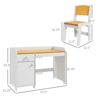 Qaba Kids Desk and Chair Set with Storage, Study Desk with Chair, White(m-3)