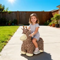 Qaba Kids Electric Ride On Giraffe, 6V Battery Powered Ride On Toy with Washable Cover, Music for 1.5-5 Years, Brown(m-2)