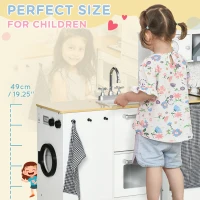 Qaba Kids Wooden Kitchen Playset with Sound Effects and Tons of Countertop Space, Wooden Corner Play Kitchen Set with Washing Machine, Imaginative Toy Pretend Restaurant, Ages 3-6, White(m-7)
