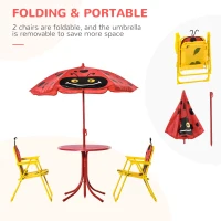 Outsunny Kids Table and Chair Set, Outdoor Folding Garden Furniture, Picnic Table for Patio Backyard, with Removable & Height Adjustable Sun Umbrella, Red(m-4)