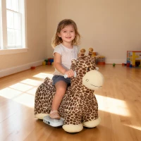 Qaba Kids Electric Ride On Giraffe, 6V Battery Powered Ride On Toy with Washable Cover, Music for 1.5-5 Years, Brown(m-9)