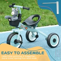 Qaba Tricycle for Toddler 2-5 Year Old Girls and Boys, Toddler Trike with Adjustable Seat, Basket, Bell, Blue(m-7)