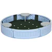 Outsunny Kids Sandbox with Cover, Seat, Sandbox Outdoor for Backyard, Light Blue(m-2)